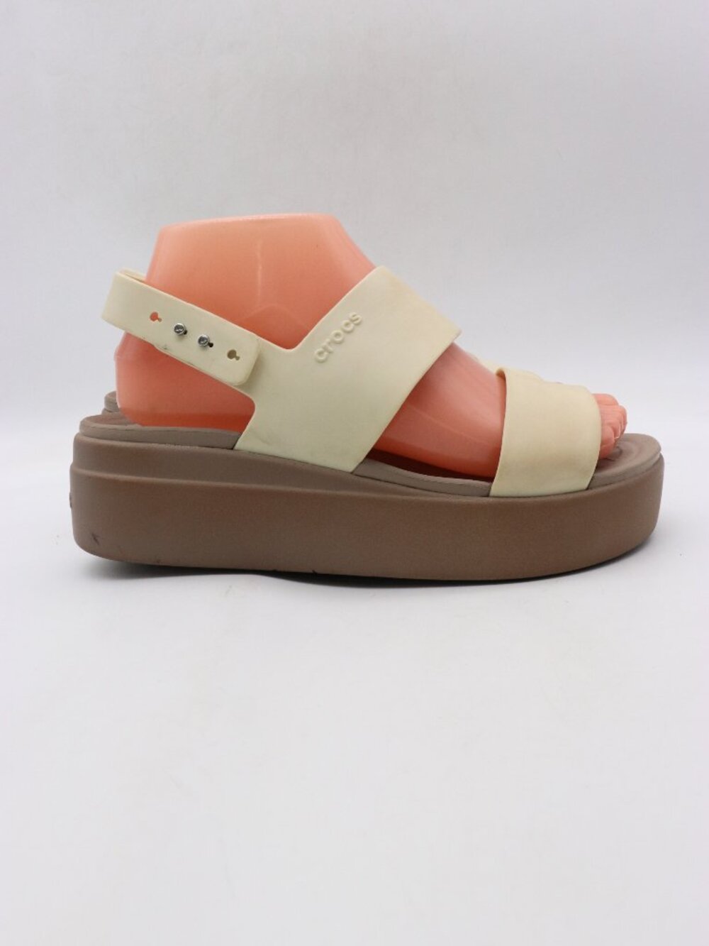 Crocs Brooklyn Low Wedge Women's 8 Sandals Beige Cream Adjustable Heel Strap